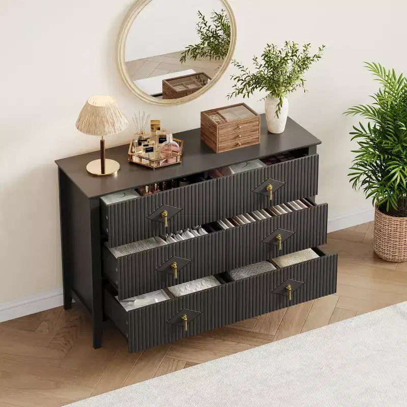 Comò a 6 cassetti, comò moderno da camera in legno con cassetti portaoggetti, mobile TV in stile rustico per soggiorno, camera da letto, corridoio