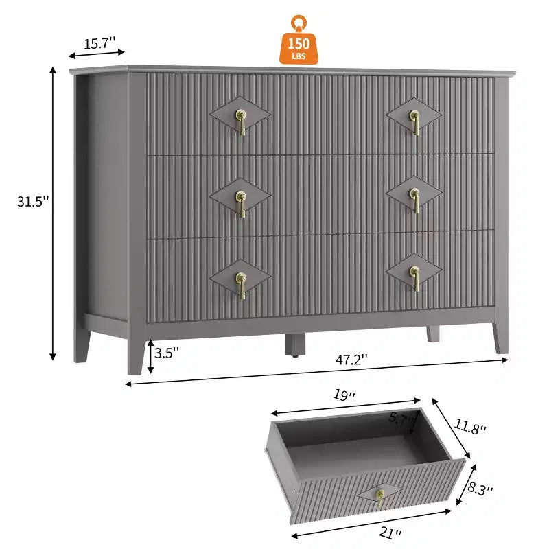 Comò a 6 cassetti, comò moderno da camera in legno con cassetti portaoggetti, mobile TV in stile rustico per soggiorno, camera da letto, corridoio