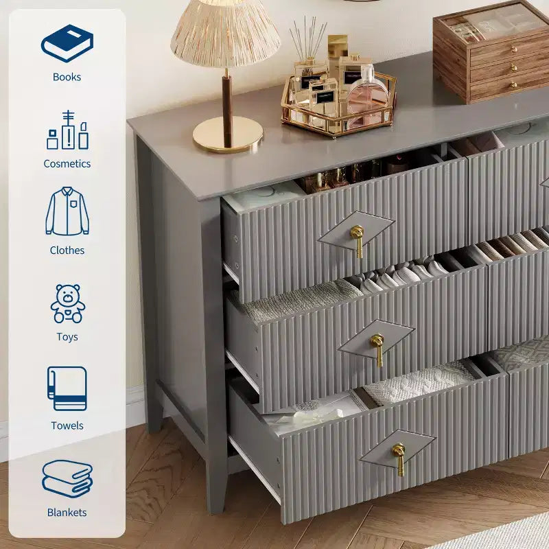 Comò a 6 cassetti, comò moderno da camera in legno con cassetti portaoggetti, mobile TV in stile rustico per soggiorno, camera da letto, corridoio