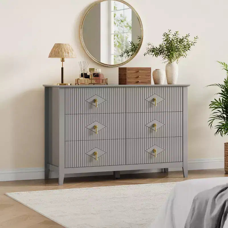 Comò a 6 cassetti, comò moderno da camera in legno con cassetti portaoggetti, mobile TV in stile rustico per soggiorno, camera da letto, corridoio