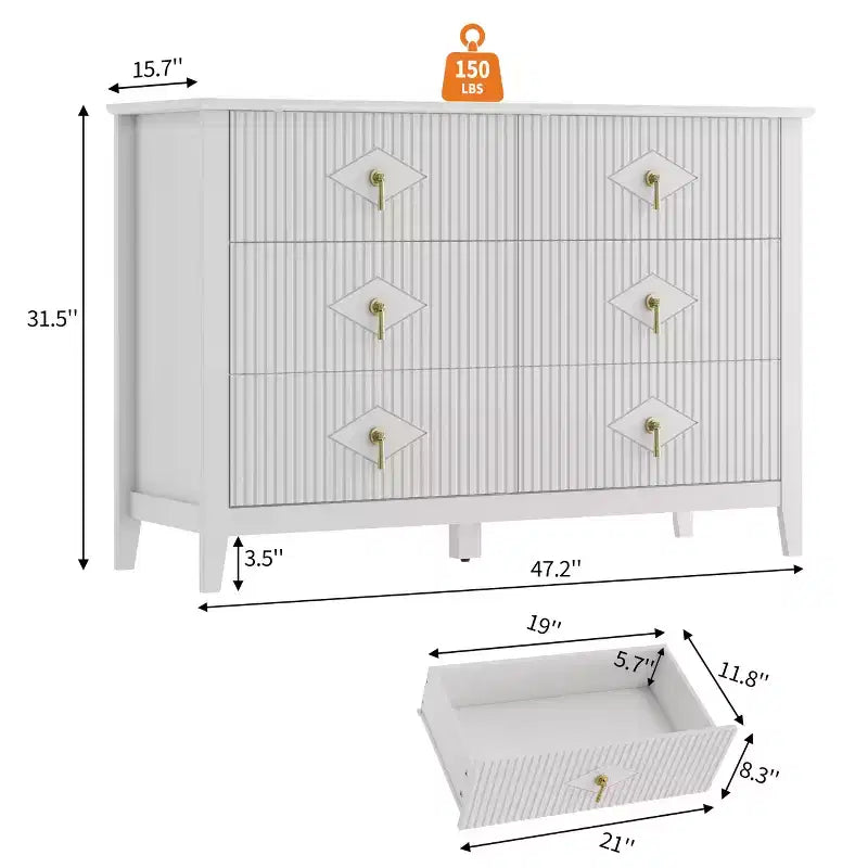 Comò a 6 cassetti, comò moderno da camera in legno con cassetti portaoggetti, mobile TV in stile rustico per soggiorno, camera da letto, corridoio