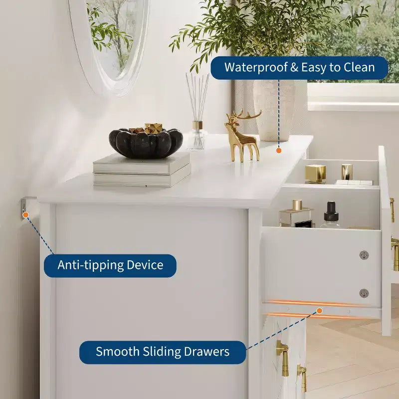 Comò a 6 cassetti, comò moderno da camera in legno con cassetti portaoggetti, mobile TV in stile rustico per soggiorno, camera da letto, corridoio