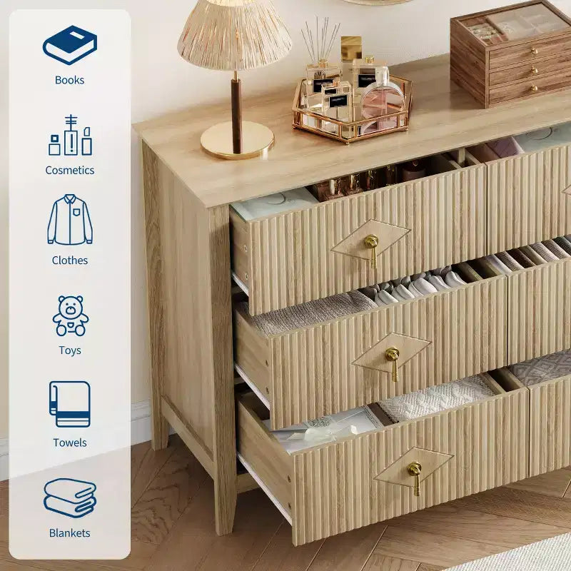 Comò a 6 cassetti, comò moderno da camera in legno con cassetti portaoggetti, mobile TV in stile rustico per soggiorno, camera da letto, corridoio