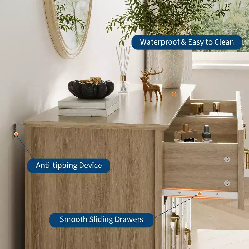 Comò a 6 cassetti, comò moderno da camera in legno con cassetti portaoggetti, mobile TV in stile rustico per soggiorno, camera da letto, corridoio