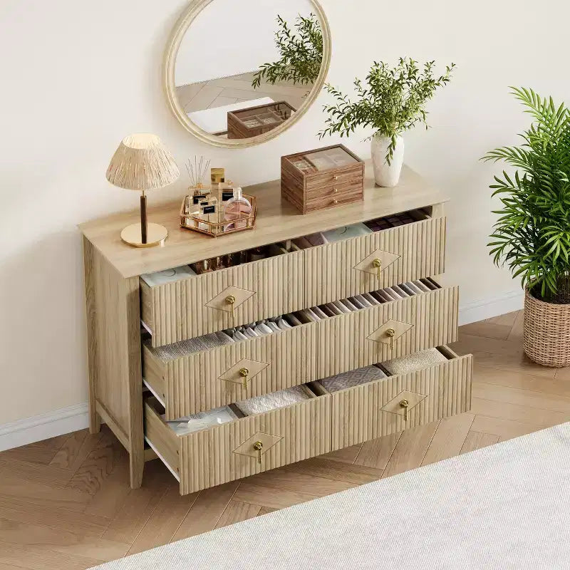 Comò a 6 cassetti, comò moderno da camera in legno con cassetti portaoggetti, mobile TV in stile rustico per soggiorno, camera da letto, corridoio