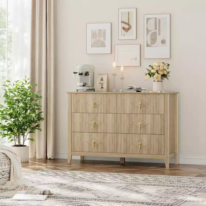 Comò a 6 cassetti, comò moderno da camera in legno con cassetti portaoggetti, mobile TV in stile rustico per soggiorno, camera da letto, corridoio