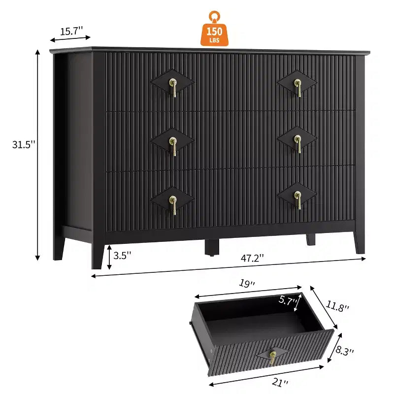 Comò a 6 cassetti, comò moderno da camera in legno con cassetti portaoggetti, mobile TV in stile rustico per soggiorno, camera da letto, corridoio