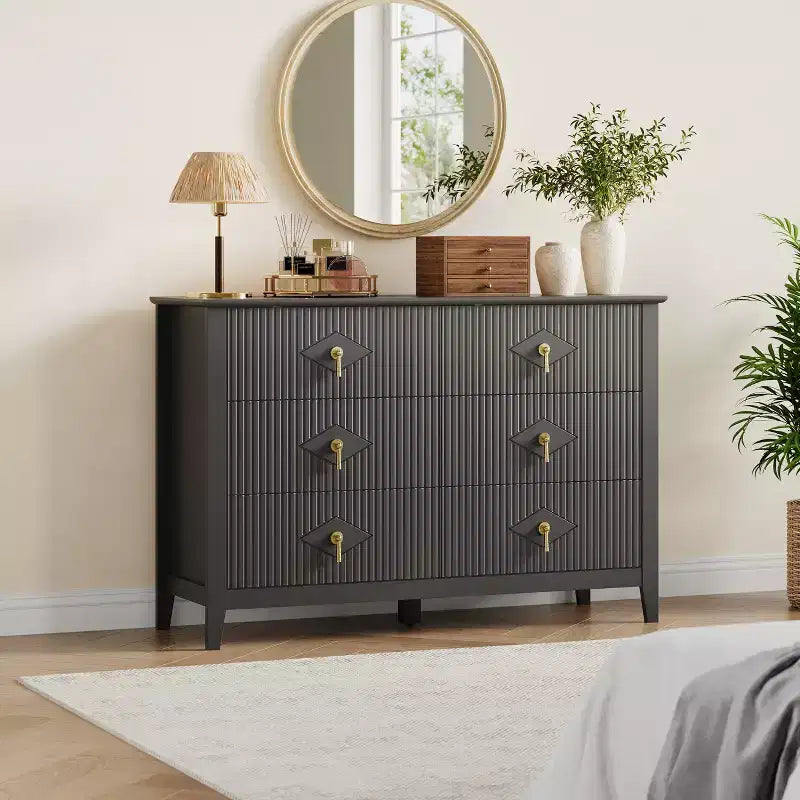 Comò a 6 cassetti, comò moderno da camera in legno con cassetti portaoggetti, mobile TV in stile rustico per soggiorno, camera da letto, corridoio