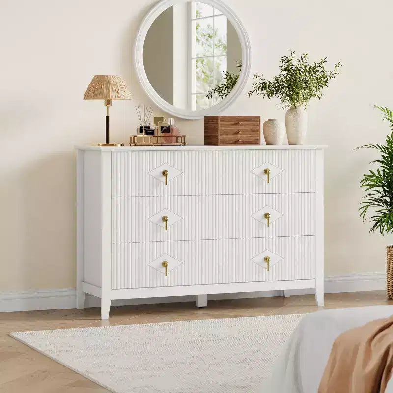 Comò a 6 cassetti, comò moderno da camera in legno con cassetti portaoggetti, mobile TV in stile rustico per soggiorno, camera da letto, corridoio