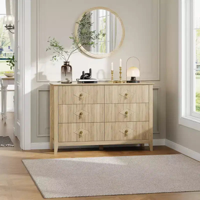Comò a 6 cassetti, comò moderno da camera in legno con cassetti portaoggetti, mobile TV in stile rustico per soggiorno, camera da letto, corridoio