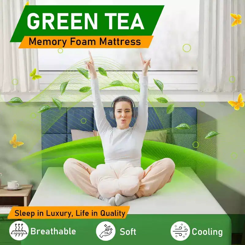 BestMassage Materasso in Memory Foam al Tè Verde da 12 Pollici, Materasso con Gel Rinfrescante, Rigidità Media