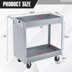 Carrello multiuso in metallo a 2 ripiani, acciaio resistente, 150 kg, organizzatore attrezzi su ruote con blocco per garage, officina, magazzino, nero