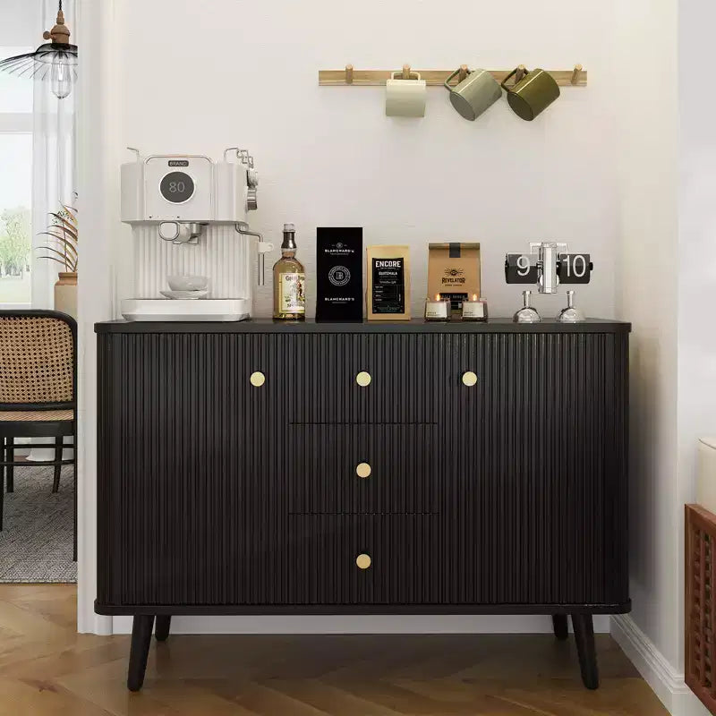 CuisinSmart Mobile Credenza 47 con Cassetti, Mobile Contenitore con Accento Scanalato con 2 Ante e 3 Cassetti, Credenza Moderna per Ingresso Soggiorno