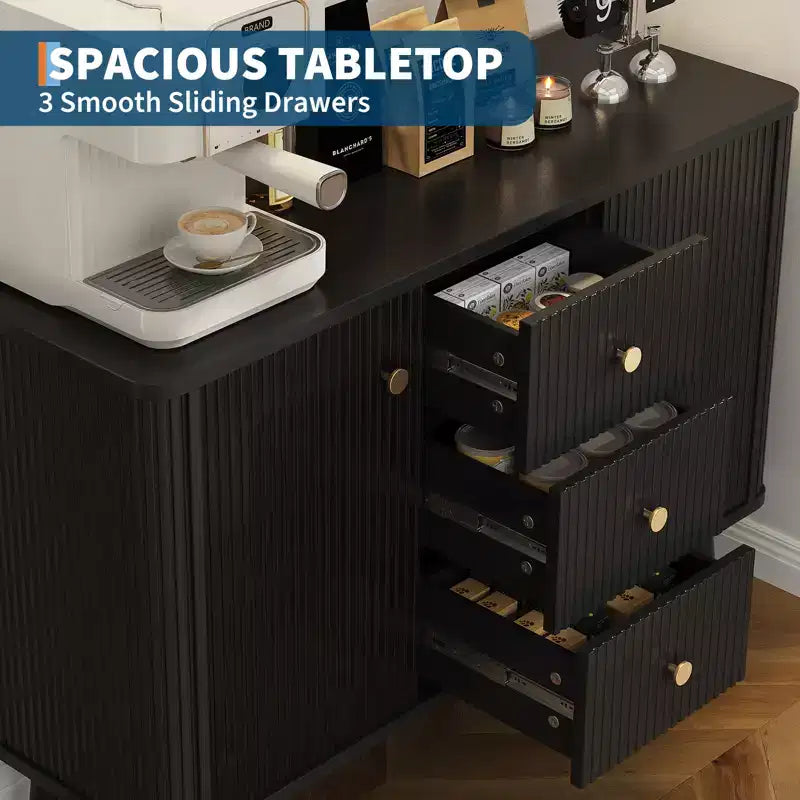 CuisinSmart Mobile Credenza 47 con Cassetti, Mobile Contenitore con Accento Scanalato con 2 Ante e 3 Cassetti, Credenza Moderna per Ingresso Soggiorno