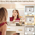 Toeletta con grande specchio e luci, scrivania da trucco da 45,9 pollici, luminosità regolabile, presa di corrente, 8 cassetti, per bagno di servizio e camera da letto