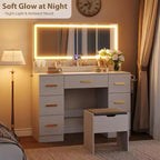 Toeletta con grande specchio e luci, scrivania da trucco da 45,9 pollici, luminosità regolabile, presa di corrente, 8 cassetti, per bagno di servizio e camera da letto