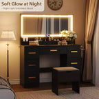 Toeletta con grande specchio e luci, scrivania da trucco da 45,9 pollici, luminosità regolabile, presa di corrente, 8 cassetti, per bagno di servizio e camera da letto