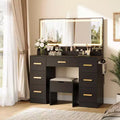 Vanity Desk with Large Mirror and Lights, 45.9In Makeup Vanity Desk, Adjustable Brightness, Power Outlet, 8 Drawers, for Powder Room and Bedroom
