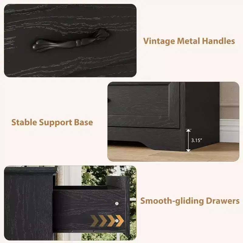 Cassettiera Farmhouse a 5 cassetti, Comò alto moderno con venatura del legno naturale e ampie maniglie in metallo, per camera da letto, soggiorno