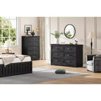 Cassettiera Farmhouse a 5 cassetti, Comò alto moderno con venatura del legno naturale e ampie maniglie in metallo, per camera da letto, soggiorno