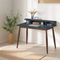 Okak 43IN Mid-Century Wooden Office Desk with Display Shelves, Writing Desk with Elegent Design, Computer Desk for Living Room, Bedroom