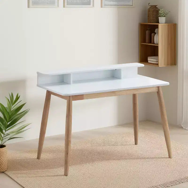 Scrivania in legno di metà secolo Okak 43IN con ripiani espositivi, scrivania con design elegante, scrivania per computer per soggiorno, camera da letto