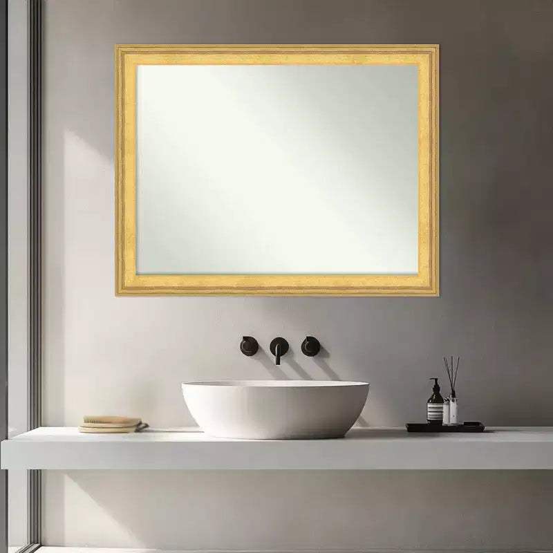 Specchio da parete per bagno Amanti Art Owen Gold non smussato con cornice in legno