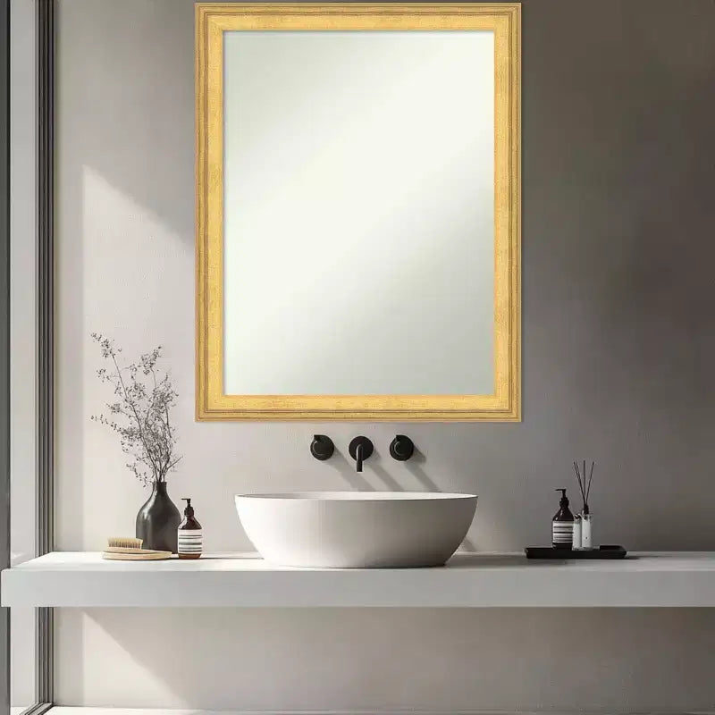 Specchio da parete per bagno Amanti Art Owen Gold non smussato con cornice in legno