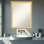 Specchio da parete per bagno Amanti Art Owen Gold non smussato con cornice in legno
