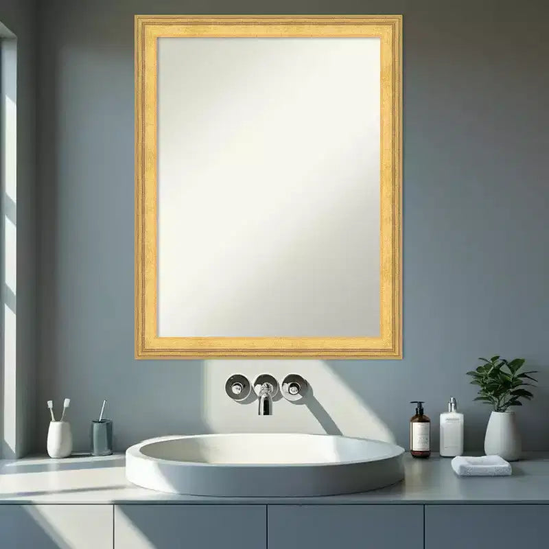 Specchio da parete per bagno Amanti Art Owen Gold non smussato con cornice in legno