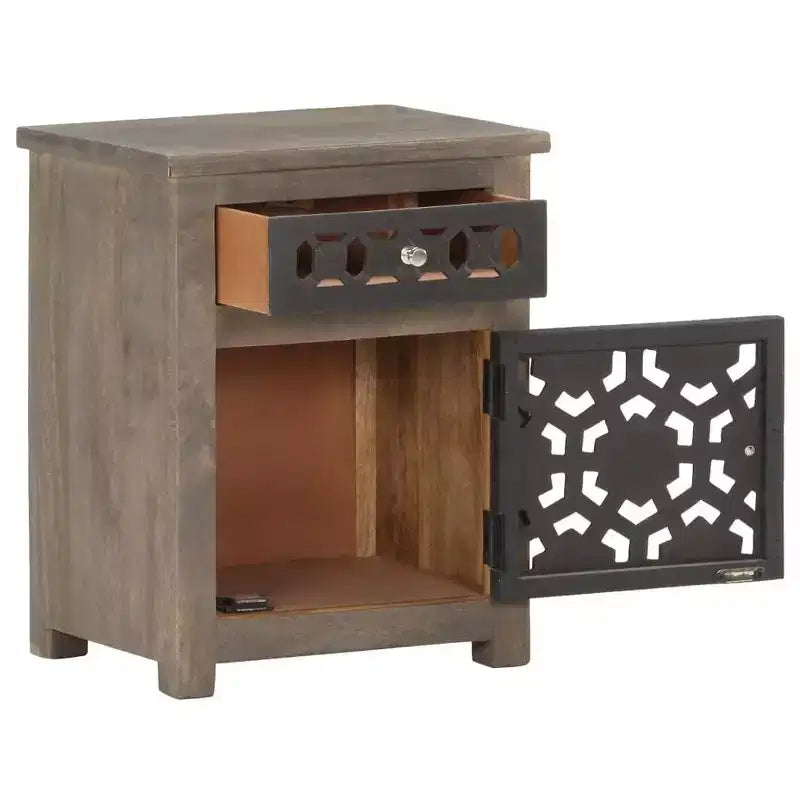 vidaXL Comodino in Legno Massello di Mango - Marrone, Stile Classico, Design a Fiori Intagliati, Comodino/Tavolino con Cassetto e Armadietto