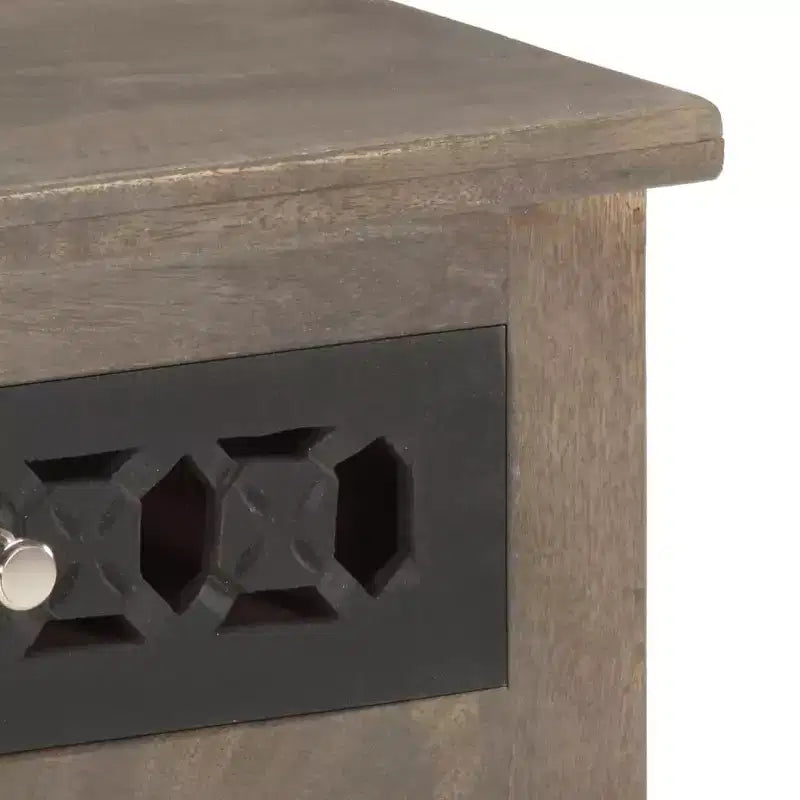 vidaXL Comodino in Legno Massello di Mango - Marrone, Stile Classico, Design a Fiori Intagliati, Comodino/Tavolino con Cassetto e Armadietto
