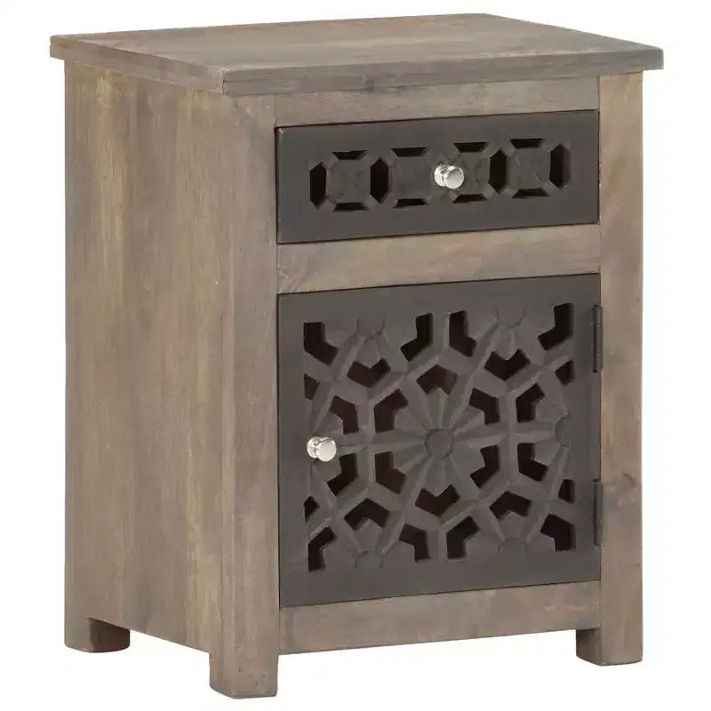 vidaXL Comodino in Legno Massello di Mango - Marrone, Stile Classico, Design a Fiori Intagliati, Comodino/Tavolino con Cassetto e Armadietto