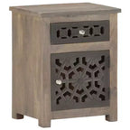 vidaXL Comodino in Legno Massello di Mango - Marrone, Stile Classico, Design a Fiori Intagliati, Comodino/Tavolino con Cassetto e Armadietto