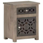vidaXL Comodino in Legno Massello di Mango - Marrone, Stile Classico, Design a Fiori Intagliati, Comodino/Tavolino con Cassetto e Armadietto