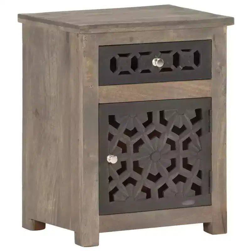 vidaXL Comodino in Legno Massello di Mango - Marrone, Stile Classico, Design a Fiori Intagliati, Comodino/Tavolino con Cassetto e Armadietto