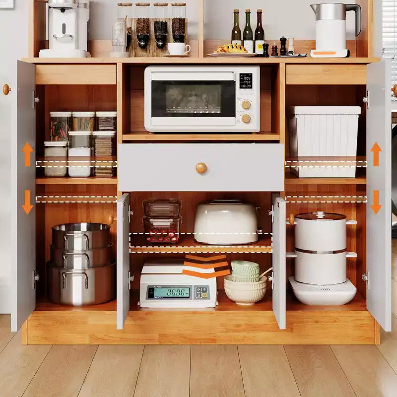 Credenza a buffet in legno stile rustico con cassetti, ampio armadio dispensa da cucina indipendente con ripiani regolabili per ingresso