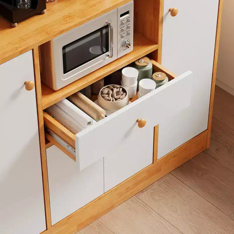 Credenza a buffet in legno stile rustico con cassetti, ampio armadio dispensa da cucina indipendente con ripiani regolabili per ingresso