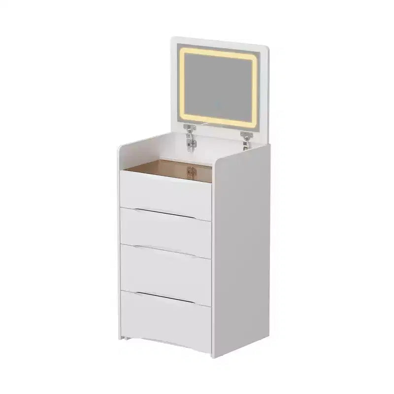 Toeletta Bianca Famapy con Specchio Illuminato a LED, Cassetti e Sgabello Mobile, 3 Modalità di Luce, Comodino/Toeletta per Bambini, Scrivania, Regalo di Natale
