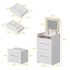 Toeletta Bianca Famapy con Specchio Illuminato a LED, Cassetti e Sgabello Mobile, 3 Modalità di Luce, Comodino/Toeletta per Bambini, Scrivania, Regalo di Natale