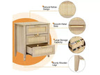 Comodino in Rattan, Comodino Boho con 3 Cassetti in Rattan Naturale, Tavolino da Notte con Robuste Gambe in Legno, Tavolino Moderno con Cassetti Contenitori