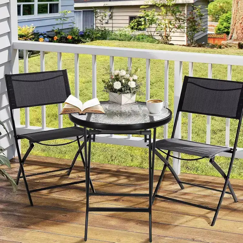 VINGLI Tavolino Laterale Pieghevole in Vetro per Esterni, Tavolino da Balcone Pieghevole da 60 cm con Piano in Vetro Temperato, Rotondo