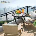 VINGLI Tavolino Laterale Pieghevole in Vetro per Esterni, Tavolino da Balcone Pieghevole da 60 cm con Piano in Vetro Temperato, Rotondo