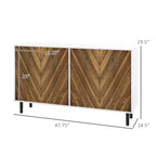 Mobile credenza, Armadietto da cucina a buffet con ripiani regolabili, 4 ante a spina di pesce e gambe in legno di pino