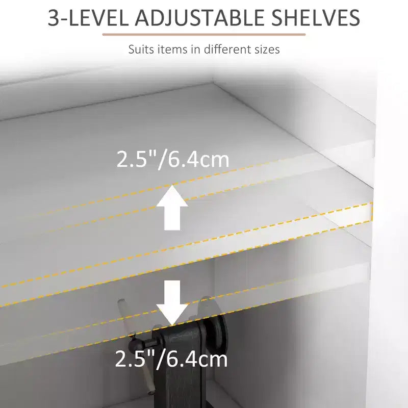 Mobile credenza, Armadietto da cucina a buffet con ripiani regolabili, 4 ante a spina di pesce e gambe in legno di pino