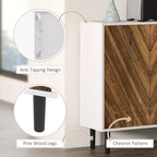 Mobile credenza, Armadietto da cucina a buffet con ripiani regolabili, 4 ante a spina di pesce e gambe in legno di pino