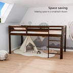 JOYMOR Letto a Soppalco Basso Singolo con Scale, Letto a Soffitta in Legno per Bambini, Struttura Letto Singolo in Legno di Pino, Nessuna Rete a Molle Necessaria, Espresso