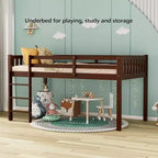 JOYMOR Letto a Soppalco Basso Singolo con Scale, Letto a Soffitta in Legno per Bambini, Struttura Letto Singolo in Legno di Pino, Nessuna Rete a Molle Necessaria, Espresso