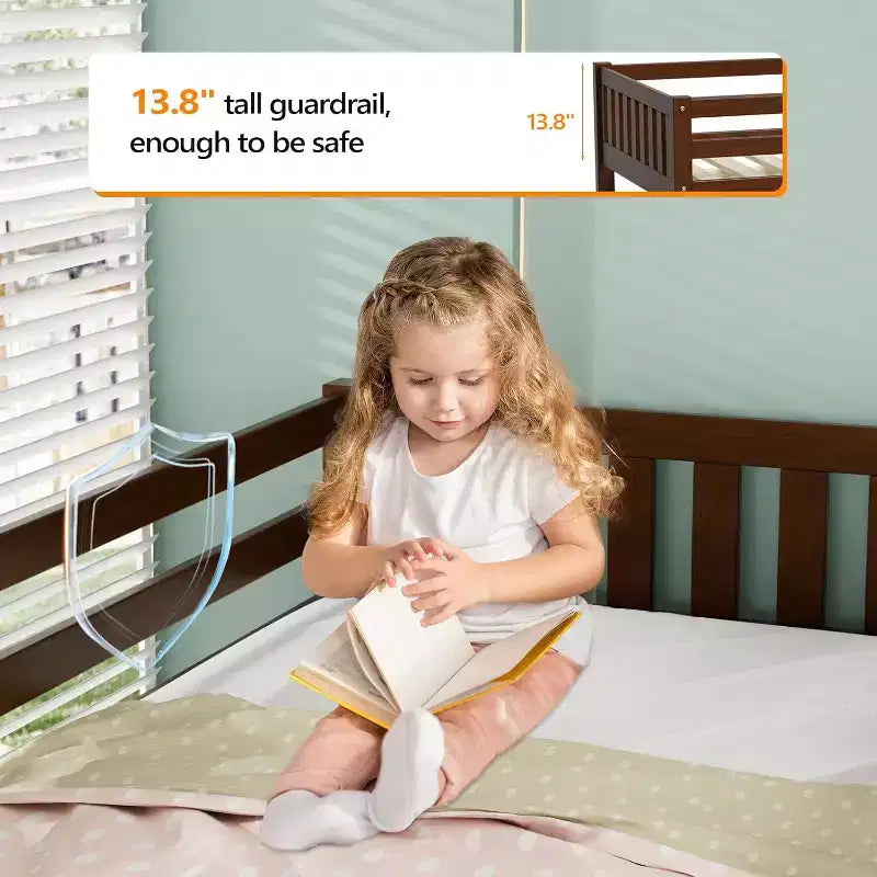 JOYMOR Letto a Soppalco Basso Singolo con Scale, Letto a Soffitta in Legno per Bambini, Struttura Letto Singolo in Legno di Pino, Nessuna Rete a Molle Necessaria, Espresso