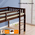 JOYMOR Letto a Soppalco Basso Singolo con Scale, Letto a Soffitta in Legno per Bambini, Struttura Letto Singolo in Legno di Pino, Nessuna Rete a Molle Necessaria, Espresso